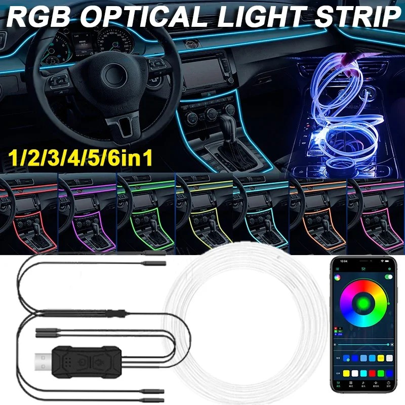 Jual Car RGB Ambient LED Light Strip USB Fiber Optic Atmosphere Neon ...