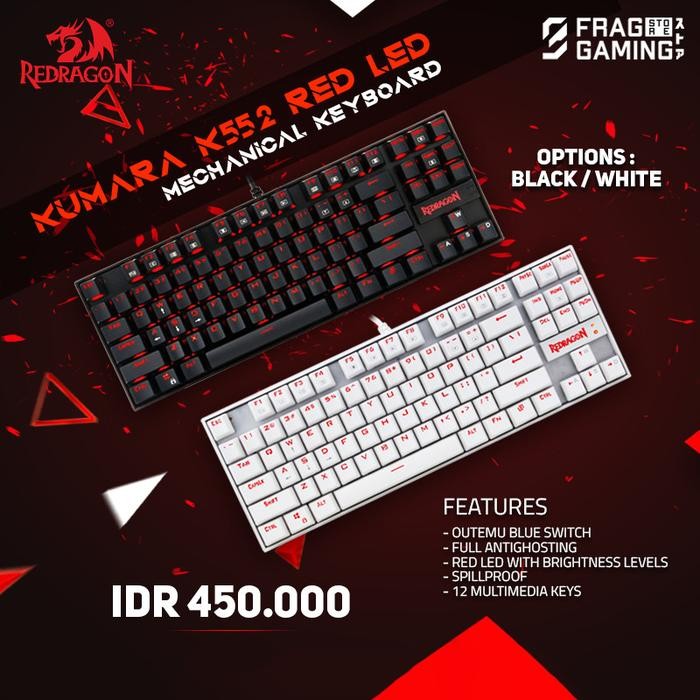 Jual Redragon / Red dragon Gaming Keyboard Mechanical KUMARA - K552 RED ...