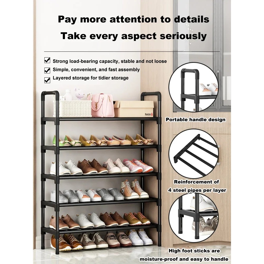 Jual Black Elevated Shoe Rack Small Simple Multi-layer Shoe Cabinet ...