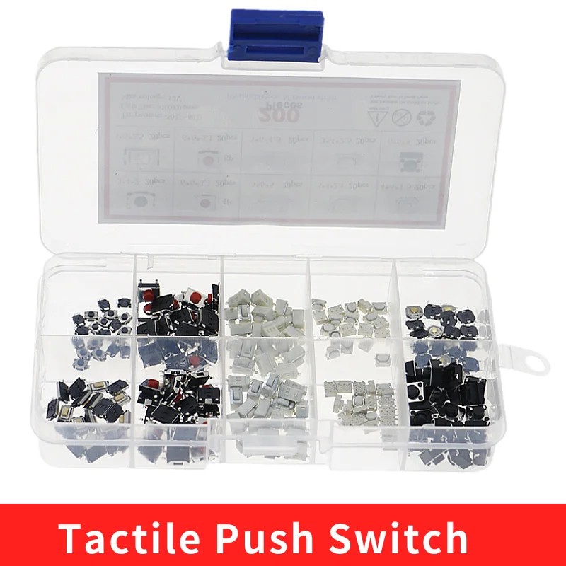 200pcs 10-Size Tactile Switch Kit - 6x6mm Push Buttons For Arduino, PCB & Electronics Projects