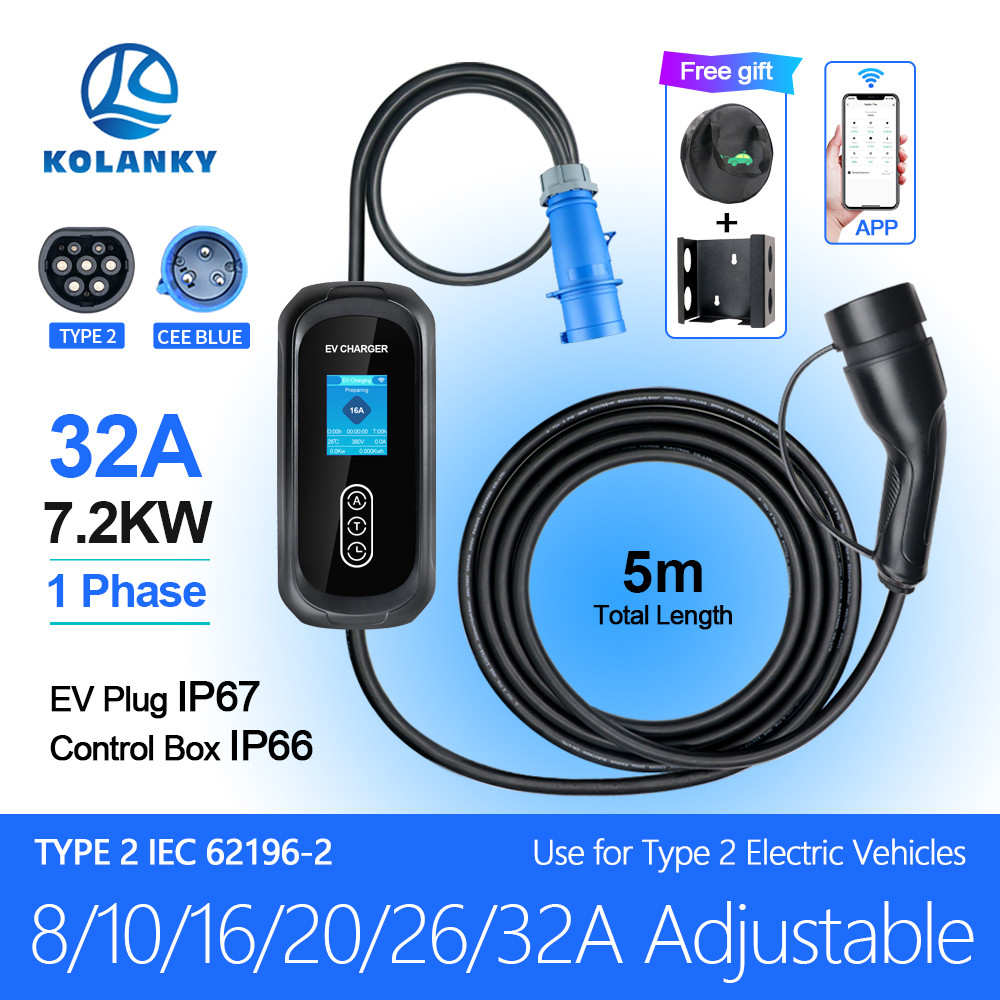 Jual Kolanky 32A 7.2KW Electric Vehicle EV Charger Type 2 Tuya APP Wifi ...