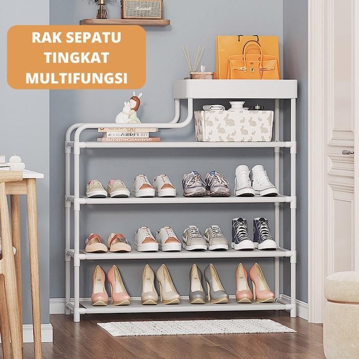 Jual Rak Sepatu Susun Besi Vertikal Besar 4 Tingkat Minimalis Serbaguna ...