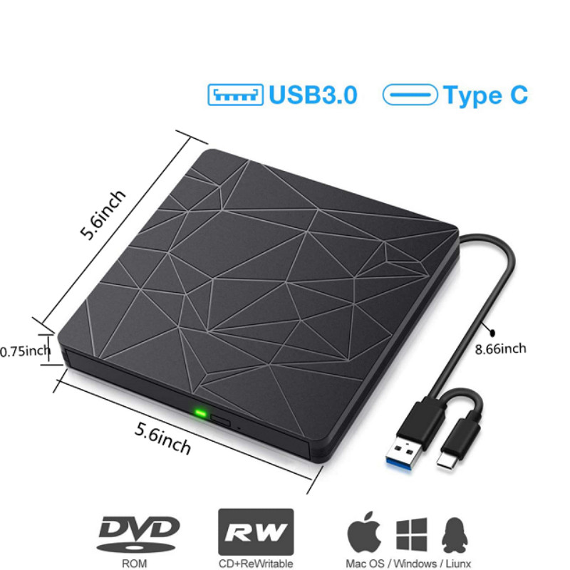 Jual External DVD RW Drive,Portable USB 3.0/Type-C CD Drive Burner with ...