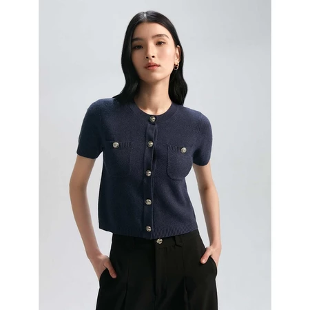 Gold Button Detail Short-Sleeve Cardigan 