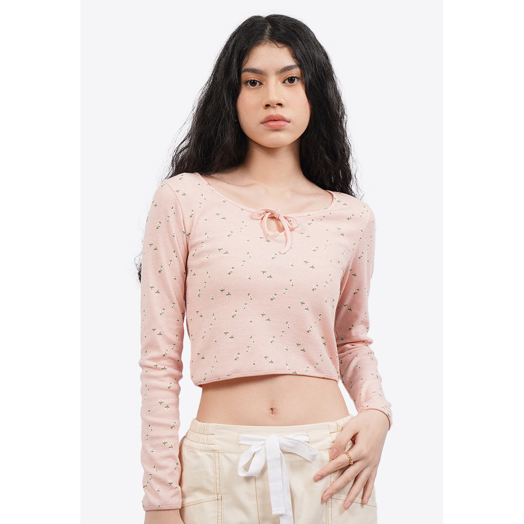 Jual COLORBOX Long Sleeve Rib Top with Ribbon Details Multicolor ...