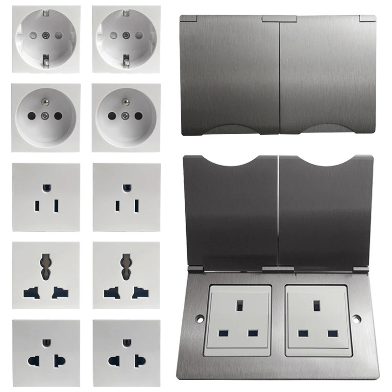 Jual Universal 8Mm Stainless Steel Panel Socket 1 Gang 2 Gang Outlet ...