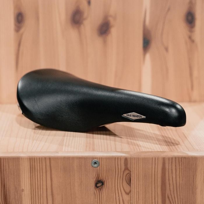 Selle De Vélo Vintage San Marco Rolls - Cuir Noir, Datée 2002, Occasion Avec Usure