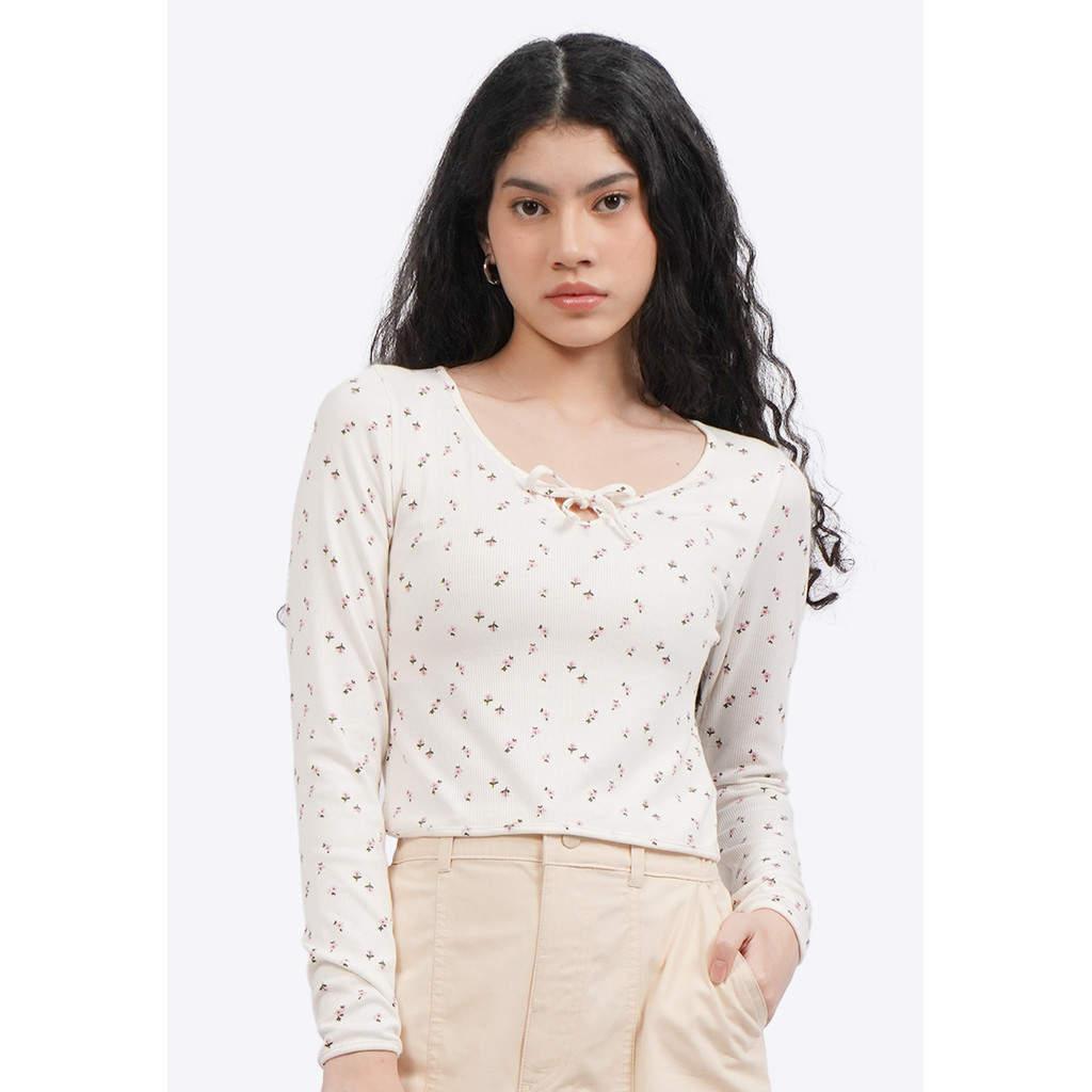 Jual COLORBOX Long Sleeve Rib Top with Ribbon Details Multicolor ...