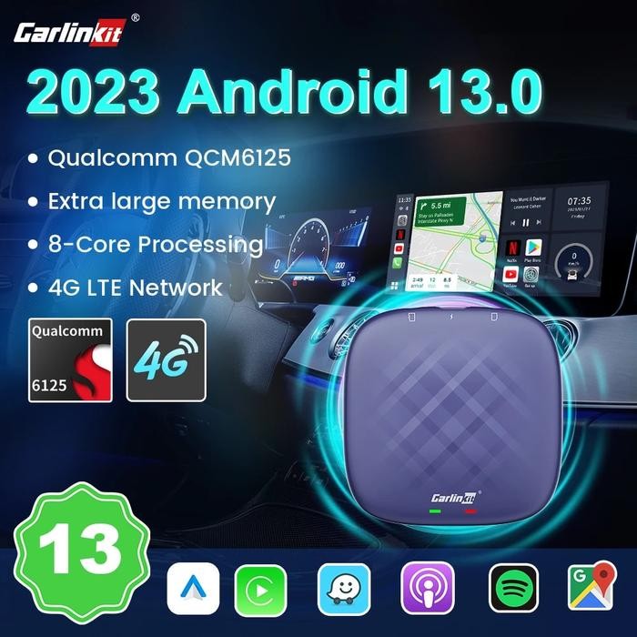 CarlinKit Android 13 CarPlay AI Box S2 – Draadloze Adapter Met 4GB RAM + 64GB ROM, Voor Netflix, YouTube En Play Store