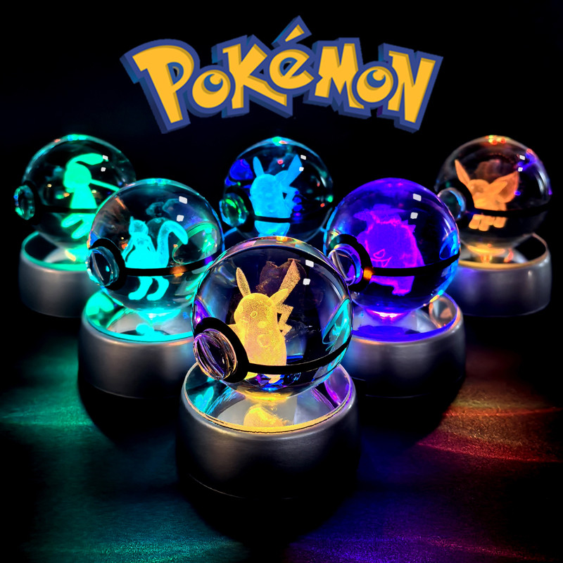 Sfera Di Cristallo 3D Pokemon Con Pikachu, Gengar, Mewtwo - Luce Notturna LED