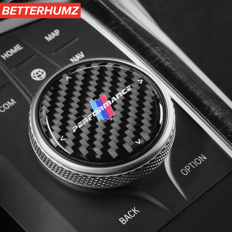 Jual Carbon Fiber Car Multimedia Button Cover Trim Knob Sticker For BMW ...