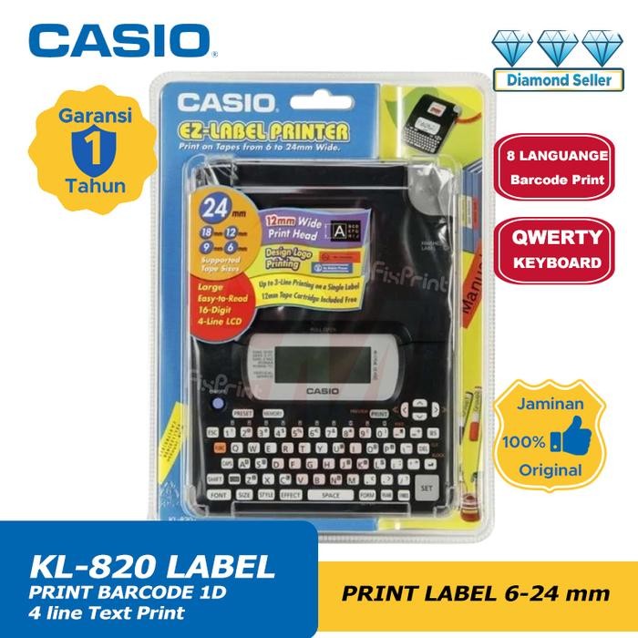 Jual LABEL MESIN CASIO KL-820 PRINTING LABEL CETAK NAMA BARCODE QWERTY ...