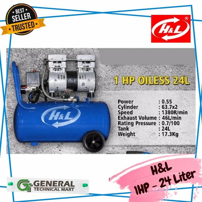 Jual H&L KOMPRESOR OILLESS SILENT 1HP - 24 LITER - COMPRESSOR 750WATT ...