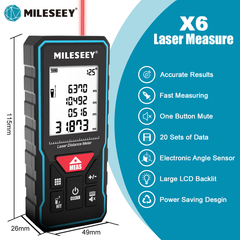 Jual MILESEEY X6 Laser tape measure 40M 60M 80M 100M, Professional ...