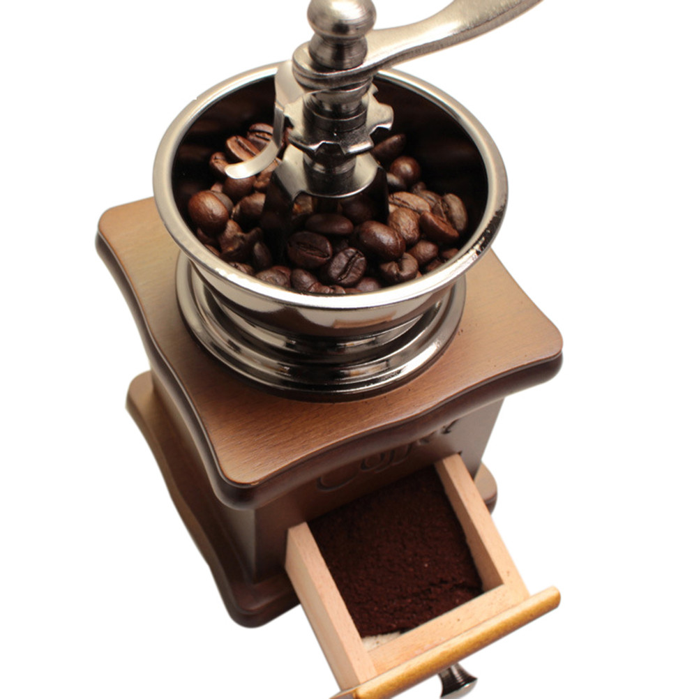 Jual Manual Coffee Bean Grinder Wooden Burr Mill Hand Operated Classic ...