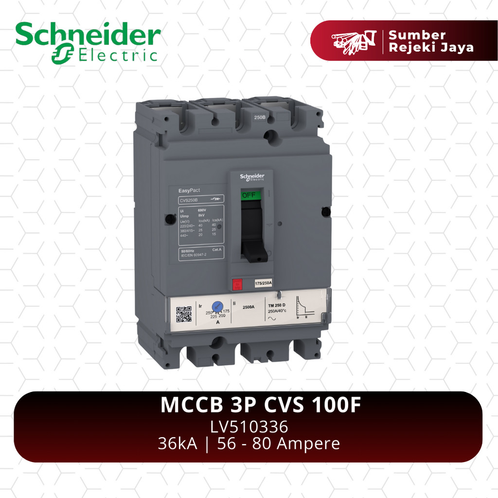 Schneider MCCB NFB Breaker CVS100F 3P 80A 36kA | TM80D LV510336 
