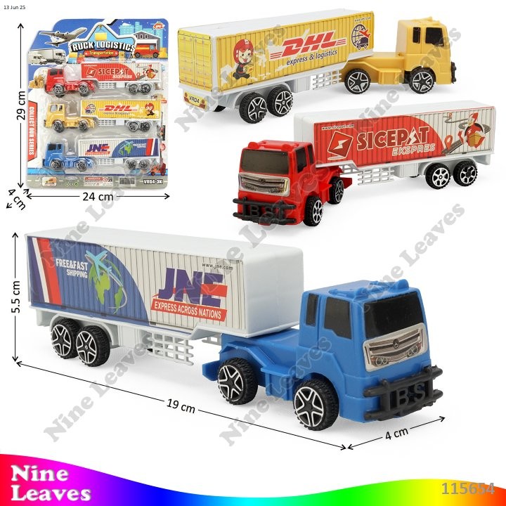 Jual Mainan Anak Truk Trailer Kontainer Ekspedisi 3 Pcs Pullback 19 cm ...