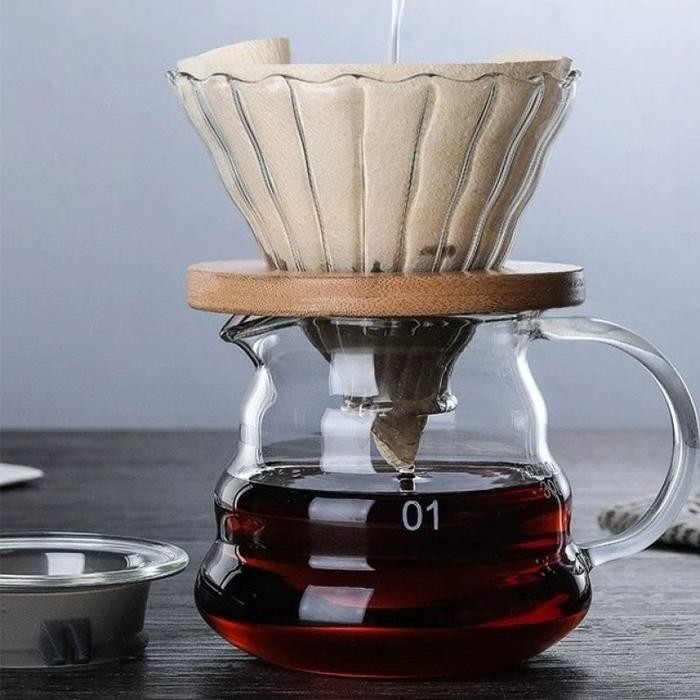 Jual V60 Dripper Glass V01 V02 Bamboo Coffee Pot Funnel Glass Sieve ...