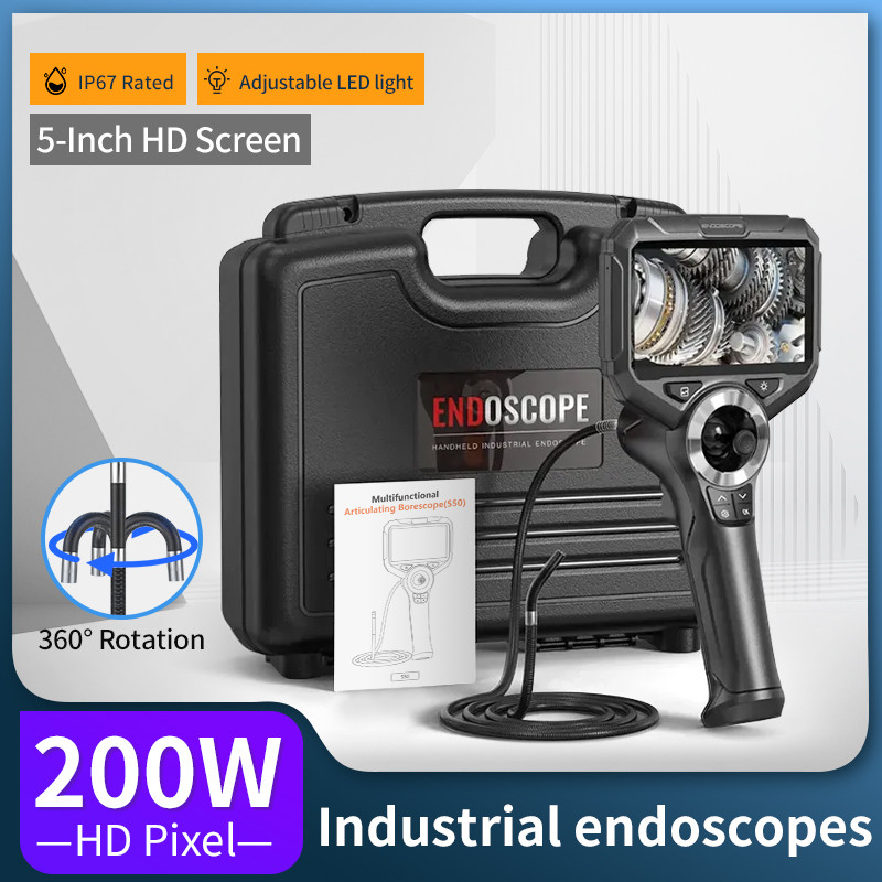 Jual S50 Articulated Industrial Borescope HD 6mm 1200P 5 Inch IPS HD ...