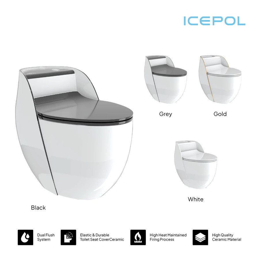 Closet Duduk Icepol Bentuk Oval Telur Untuk Kamar Mandi Toilet Modern Minimalis Kloset IC 8008