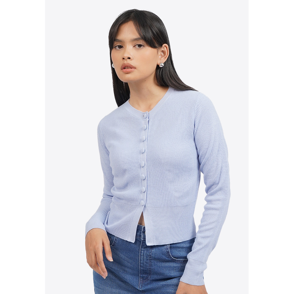 Jual COLORBOX Buttoned Up Round Neck Cardigan Lt. Blue | Shopee Indonesia