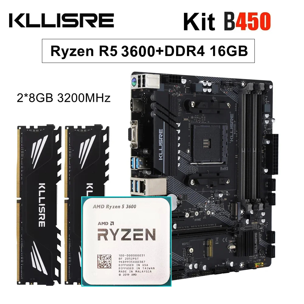 Jual Kllisre B450 Kit AMD Ryzen 5 R5 3600 CPU DDR4 16GB (2x8GB) 3200MHz ...