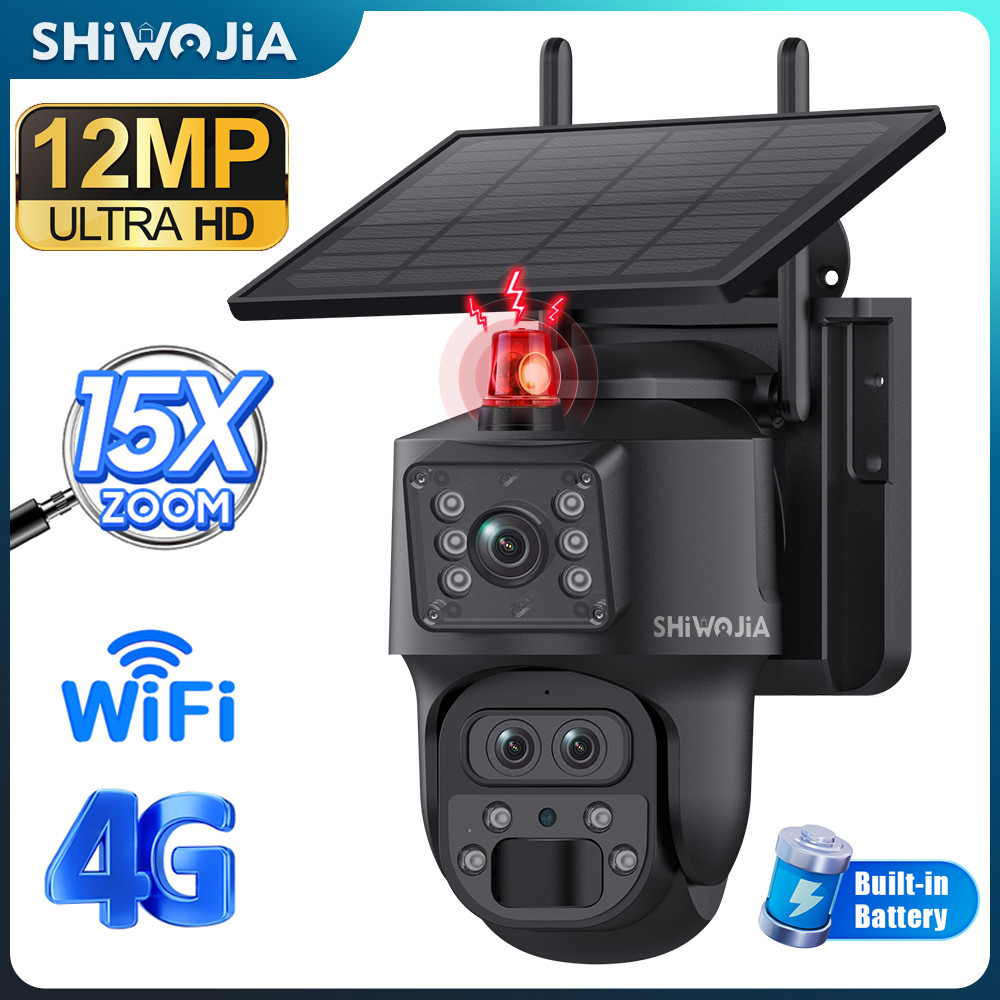 Solar Outdoor WiFi Surveillance Camera, SHIWOJIA Solar Powered Camera 1080p Wireless, Pan/Tilt, Two-Way Audio, PIR Bewegingsdetectie en Micro SD Card Slot, Zwart