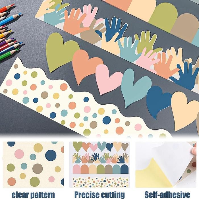 Jual 4 Rolls Bulletin Board Borders 131Ft Boho Classroom Colorful ...
