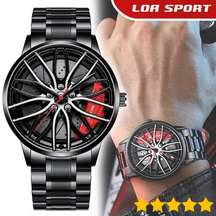 Jual Jam Tangan Pria Desain Rim Velg Roda Ban Mobil Sport Stainless ...