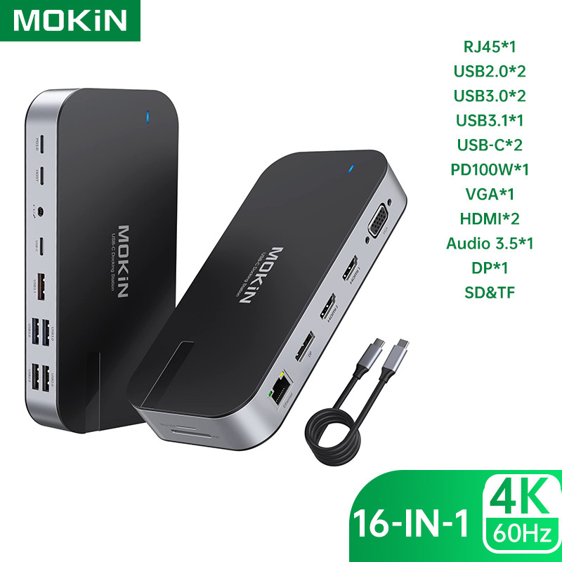 Jual MOKiN USB C Docking Station Dual HDMI Monitor Adapter USB C Hub 3 ...