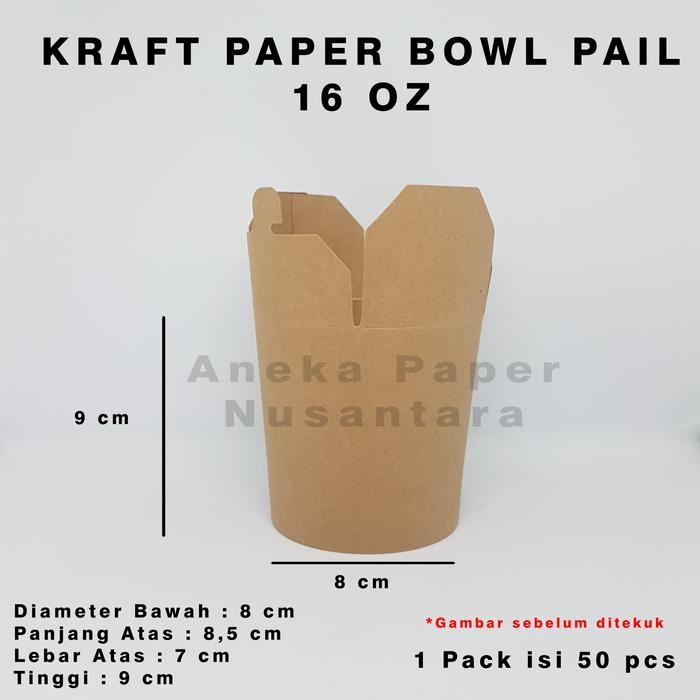 Jual Kraft Paper Bowl Pail / Food Pail / Noodle Box - 16 Oz (480 ml ...