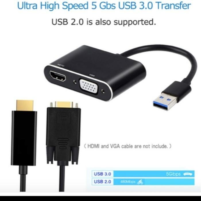 Jual Kabel Converter Usb A 3.0 Ke Hdmi Vga Adapter 2In1 Laptop To ...
