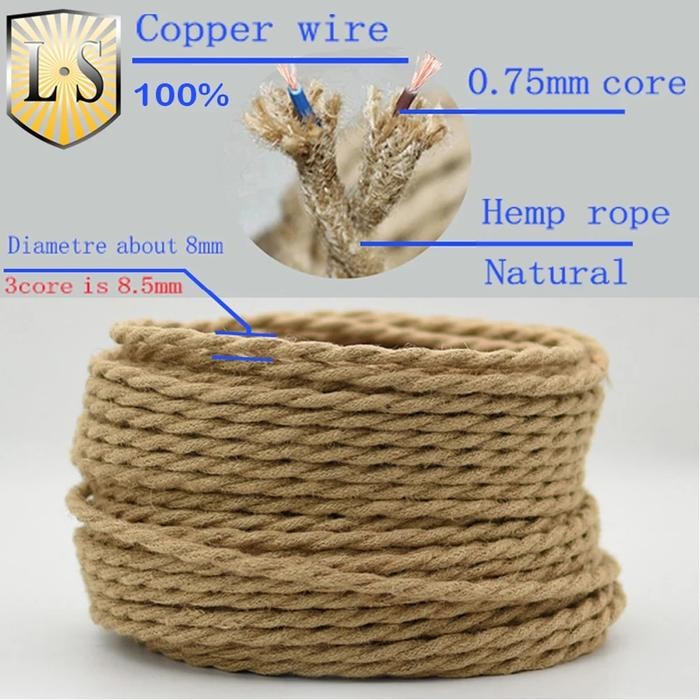 Jual Vintage Hemp Rope Wire Copper Electrical Twisted Flexible Cable ...