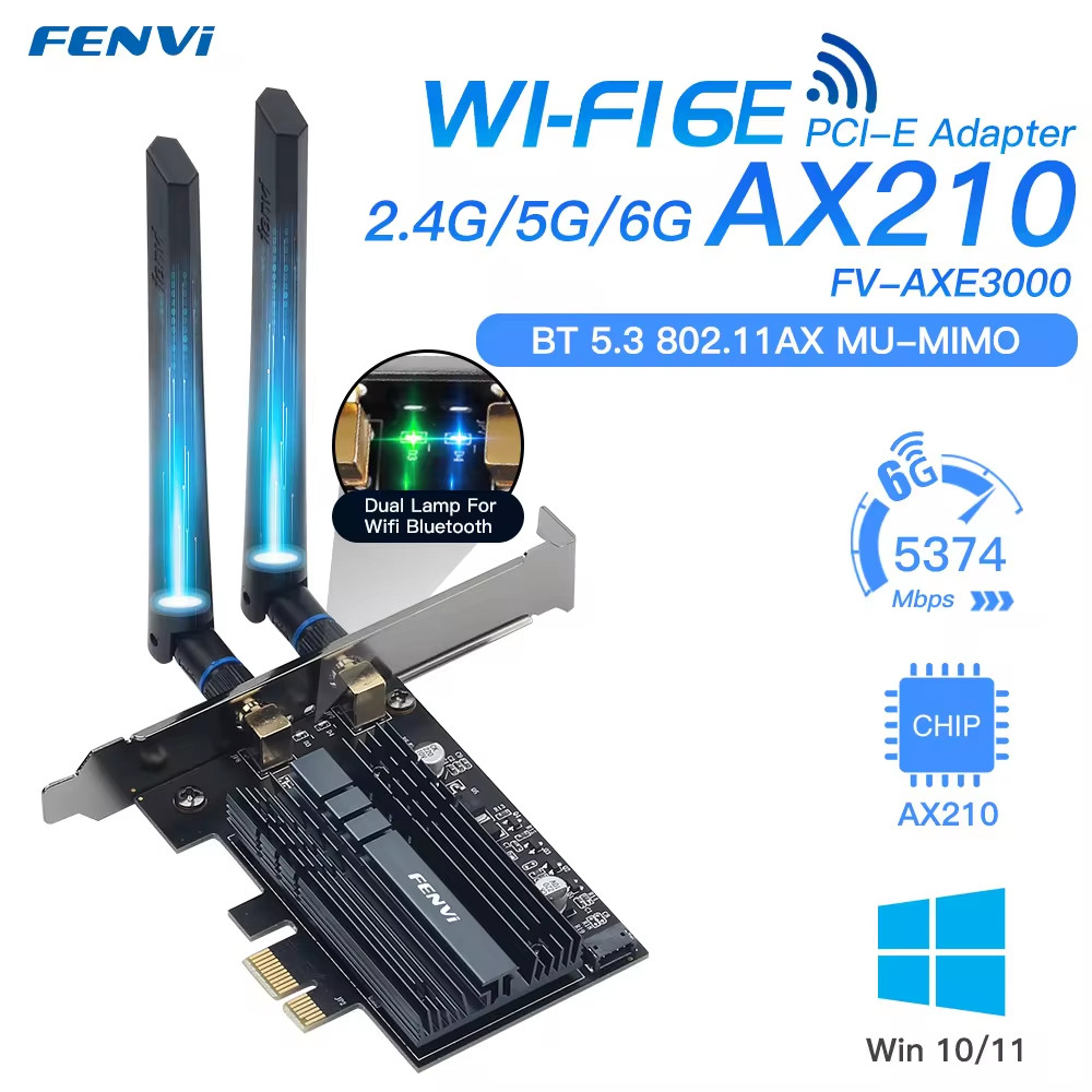 Jual Fenvi 5374Mbps WiFi 6E for Intel AX210 PCIe Wireless WiFi Adapter ...