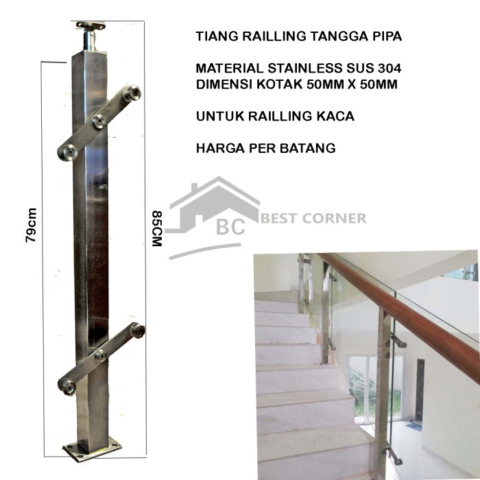 Jual Terhemat Tiang Railling Tangga Kaca / Ralling Tangga Stainless 304 ...
