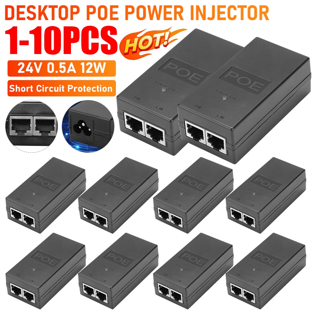 Jual 10/1PCS 24V 0.5A 12W Desktop Power Injector POE Injectors Ethernet ...