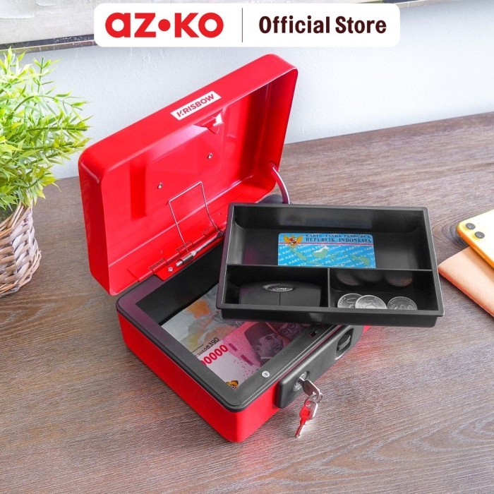 Jual Azko Krisbow 20X15X9 Cm Cash Box Double Lock - Merah | Shopee ...