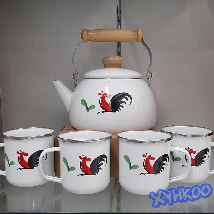 Jual Kenanganpawon Cerek / Ceret Enamel Teko Enamel Set Ayam Jago ...