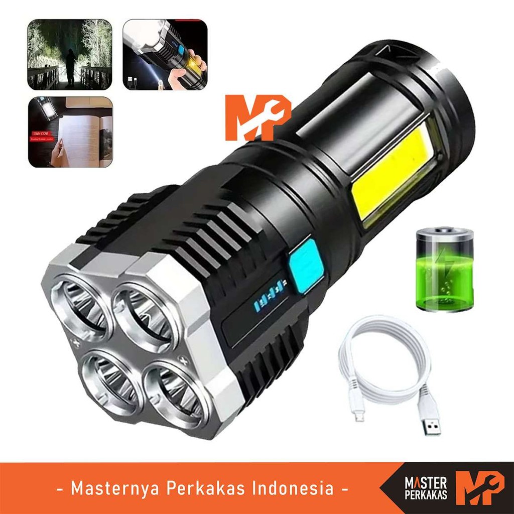 Jual MP LED Senter 4 Mata 4 Mode Cahaya COB E001x / Charge USB ...