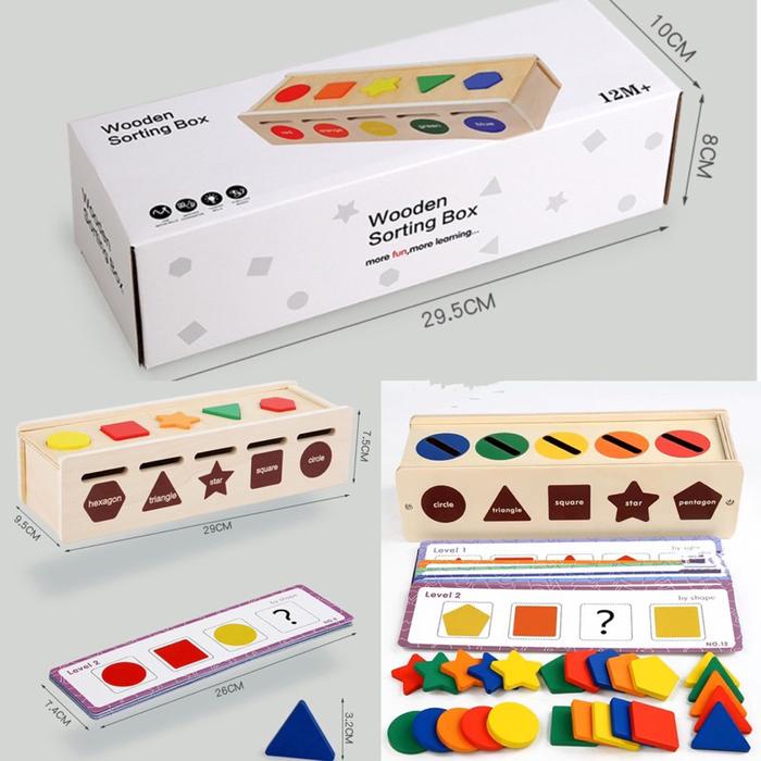 Jual Learning Color Shape Matching Wooden Sorting Box Logic Game ...