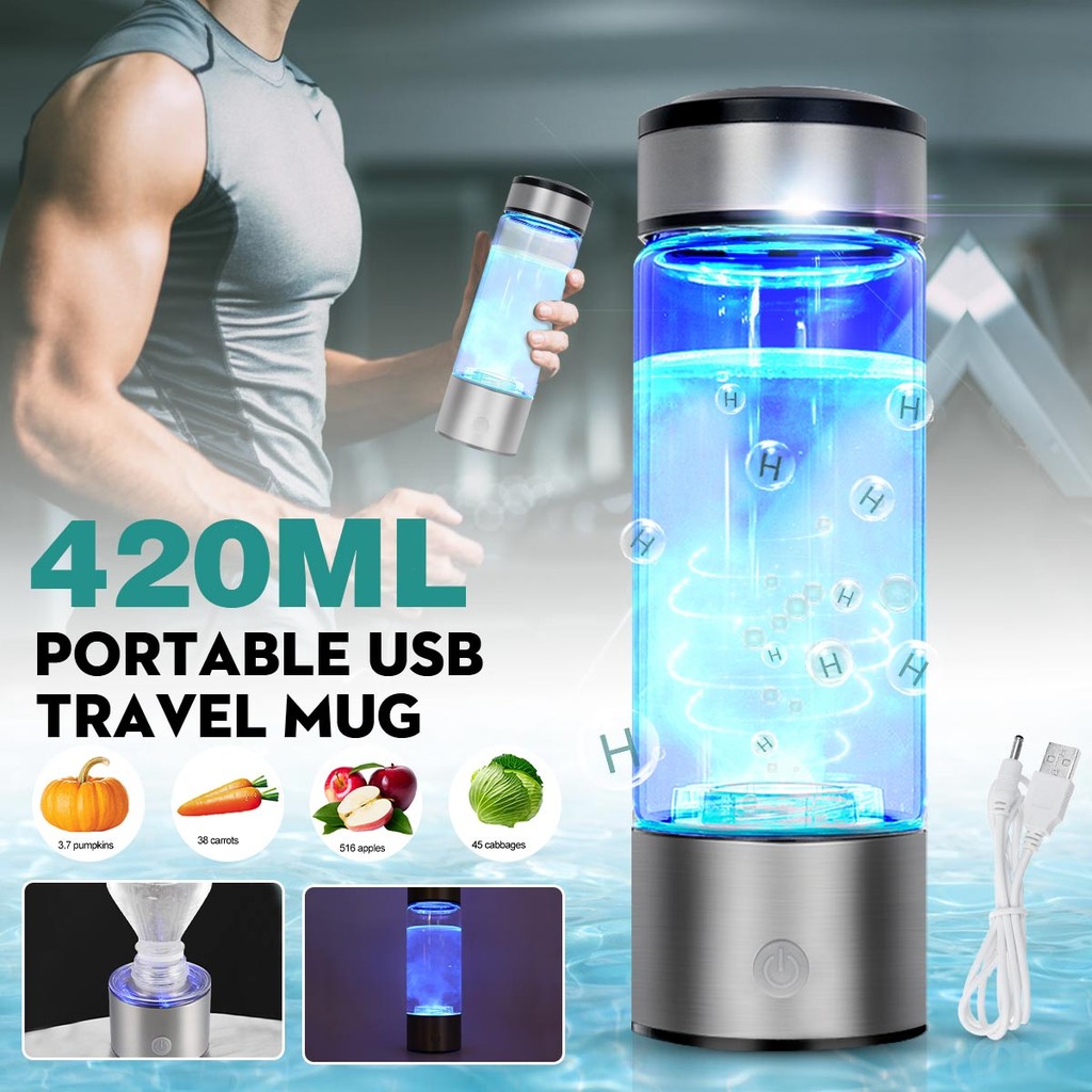 PQETBV Waterstof-waterfles, 420 ml Draagbare waterstofwaterflesgenerator, produceert snel waterstofwater in DRIE minuten, voor kantoor, reizen en dagelijks drinken (Zwart