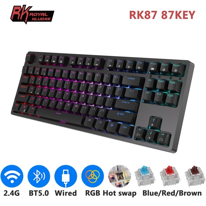 Jual RK Royal Kludge RK87 2.4G Wireless Bluetooth Mechanical Keyboard ...