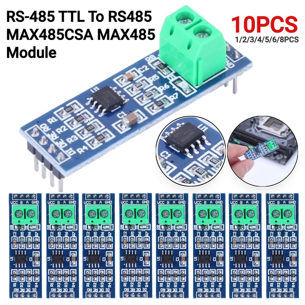 Kit Da 10 Moduli MAX485 TTL–RS485 – Conversione Segnale A 5V Per Arduino, STM32, ESP32 E Raspberry Pi (44x14 Mm)