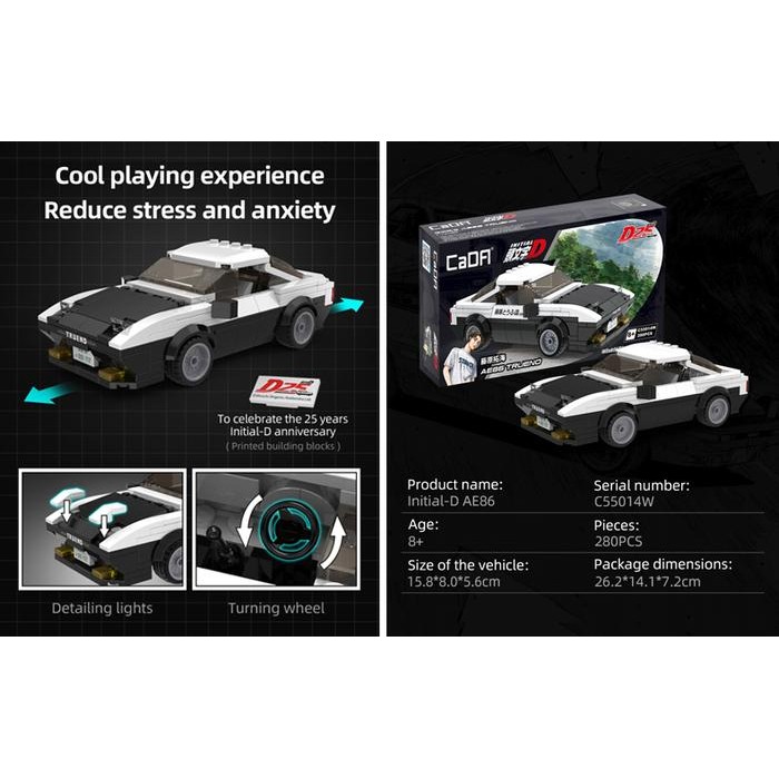 CaDA AE86 Trueno Coche De Construcción CaDA Initial D – Toyota AE86 Trueno, Modelo C55014W, Compatible Con Otras Marcas De Bloques
