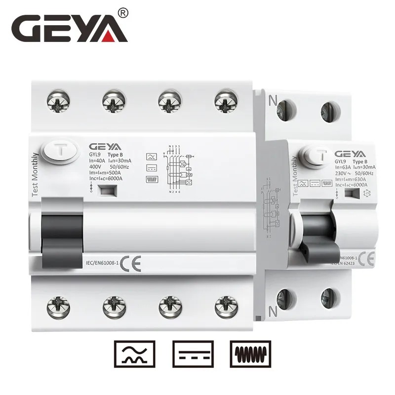 thumbnail image 2 of GEYA GYL9-B Type B DC ELCB RCD – 2/4P 40/63A 30/100/300mA – AC/DC Residual Current Breaker 2 of 5
