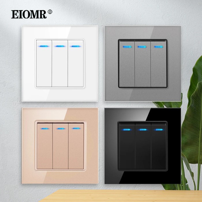 Jual EIOMR EU Standard 3 Gang Wall Rocker Switch Large Panel Size ...