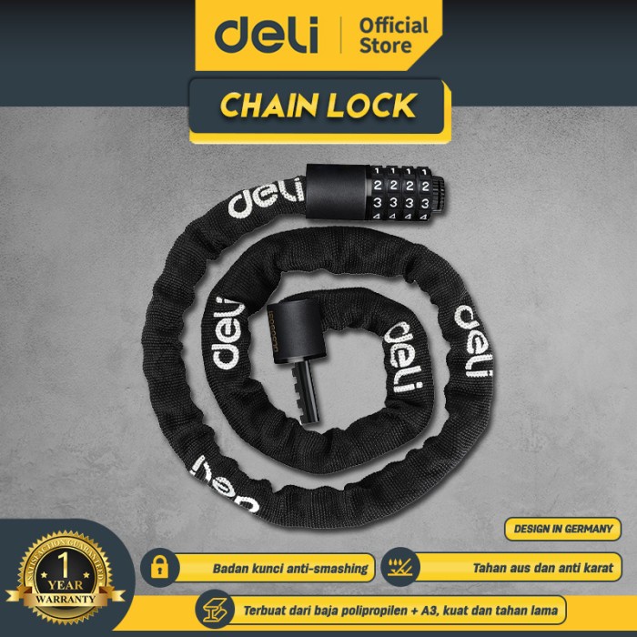 Jual Deli Chain Lock / Gembok Rantai Sepeda Motor Anti Maling DL508031 ...