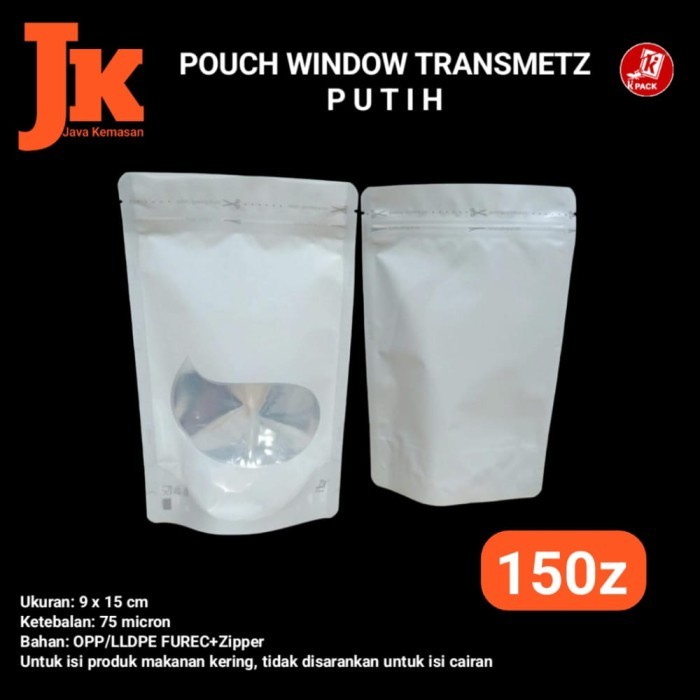 Jual (BestSeller) KPACK 150Z STANDING POUCH WINDOW PUTIH 150Z ALU FOIL ...