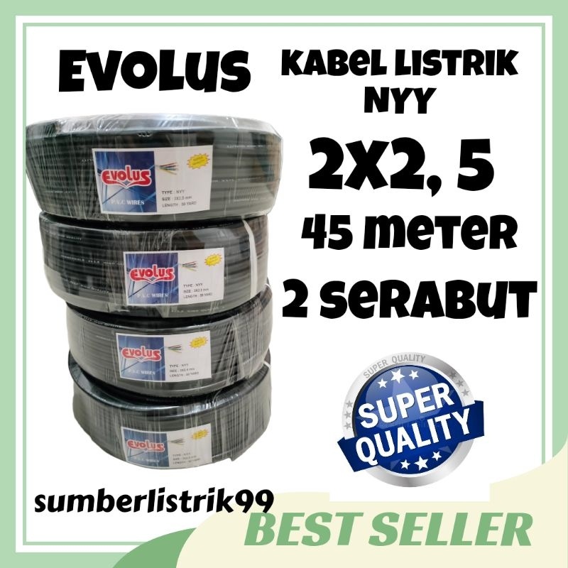 Jual kabel listrik Evolus 2x2,5 ukuran 45meter 50 yard (1 roll besar ...