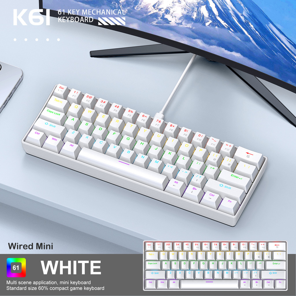 Jual K61 60% Mechanical Keyboard Wired Rgb, 61 Keys Mini Gaming ...